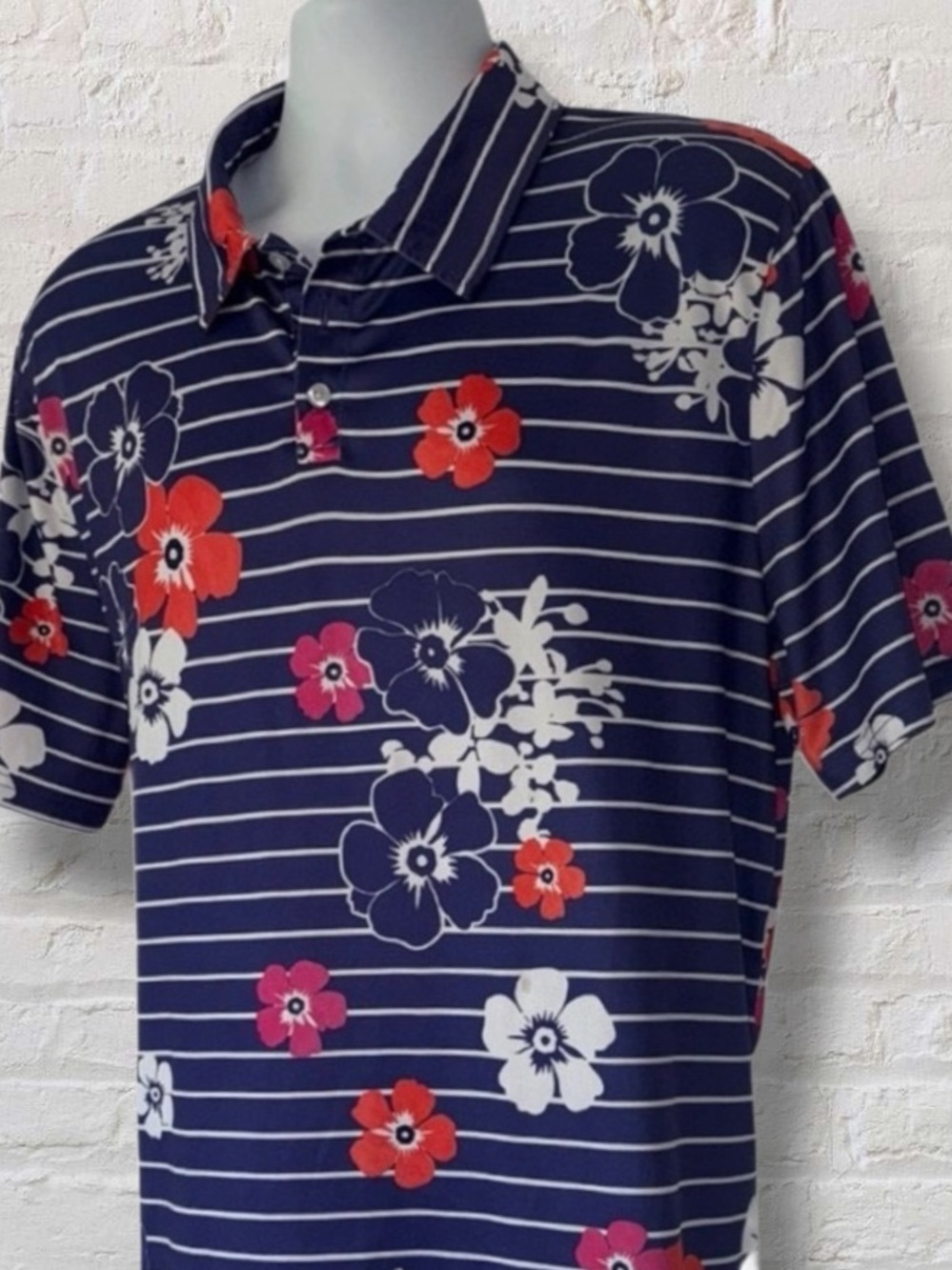 Proud 90 Performance Stretch Short Sleeve  Purple Hawaiian Floral Print Polo L